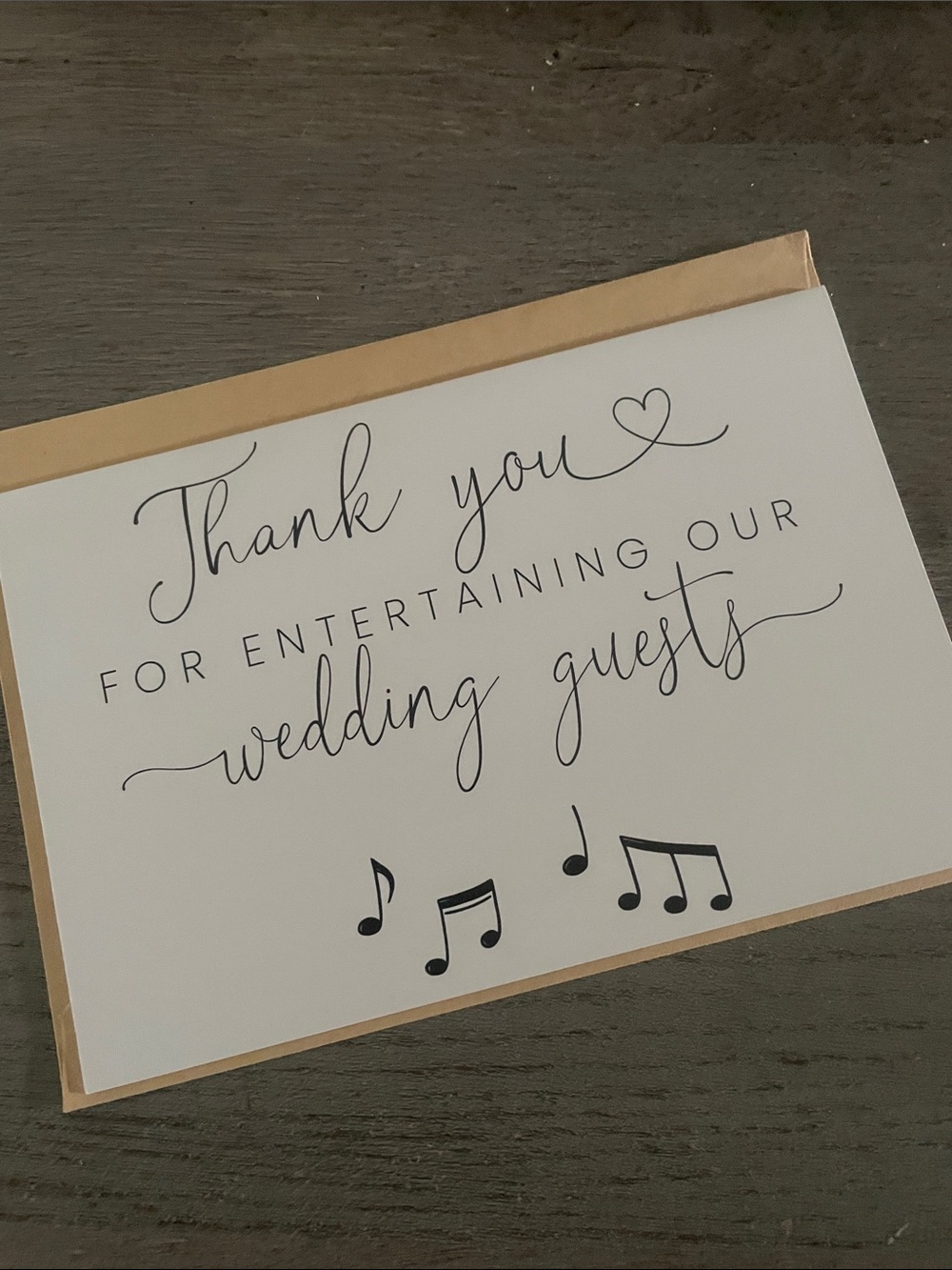 Wedding DJ/Band Thank You Card With Brown Envelope